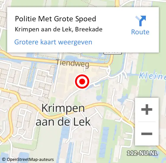 Locatie op kaart van de 112 melding: Politie Met Grote Spoed Naar Krimpen aan de Lek, Breekade op 10 december 2021 22:08