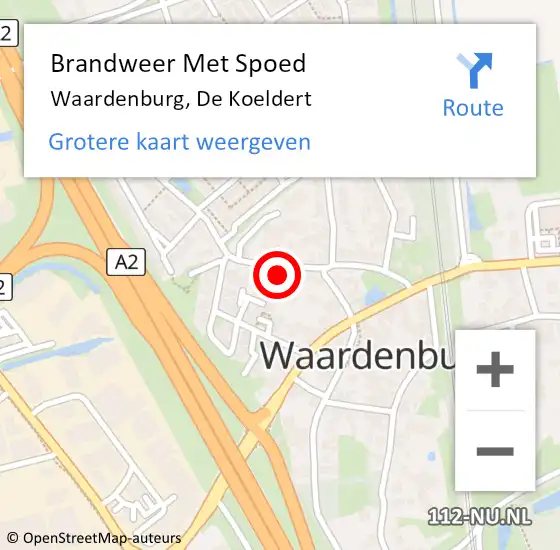 Locatie op kaart van de 112 melding: Brandweer Met Spoed Naar Waardenburg, De Koeldert op 10 december 2021 22:14