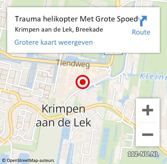 Locatie op kaart van de 112 melding: Trauma helikopter Met Grote Spoed Naar Krimpen aan de Lek, Breekade op 10 december 2021 22:14