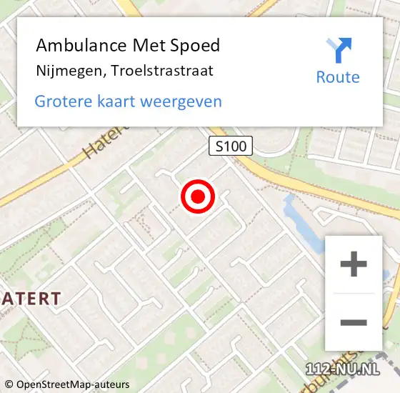 Locatie op kaart van de 112 melding: Ambulance Met Spoed Naar Nijmegen, Troelstrastraat op 10 december 2021 22:15