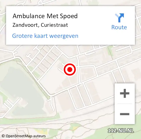 Locatie op kaart van de 112 melding: Ambulance Met Spoed Naar Zandvoort, Curiestraat op 10 december 2021 22:34