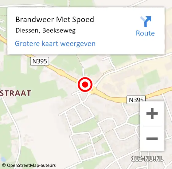 Locatie op kaart van de 112 melding: Brandweer Met Spoed Naar Diessen, Beekseweg op 10 december 2021 22:40