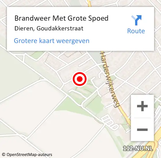 Locatie op kaart van de 112 melding: Brandweer Met Grote Spoed Naar Dieren, Goudakkerstraat op 10 december 2021 22:46