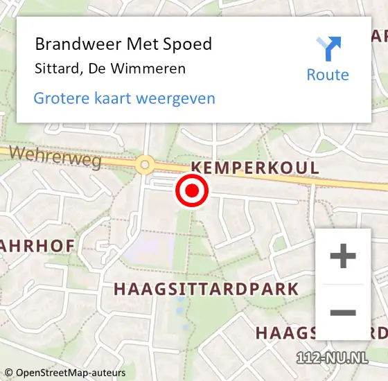 Locatie op kaart van de 112 melding: Brandweer Met Spoed Naar Sittard, De Wimmeren op 10 december 2021 22:54