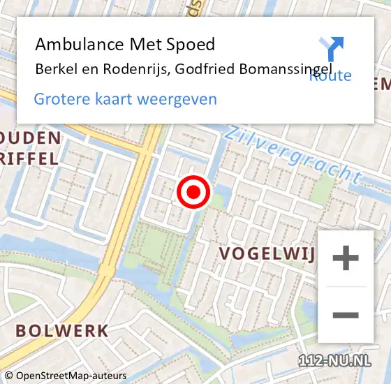 Locatie op kaart van de 112 melding: Ambulance Met Spoed Naar Berkel en Rodenrijs, Godfried Bomanssingel op 10 december 2021 23:17