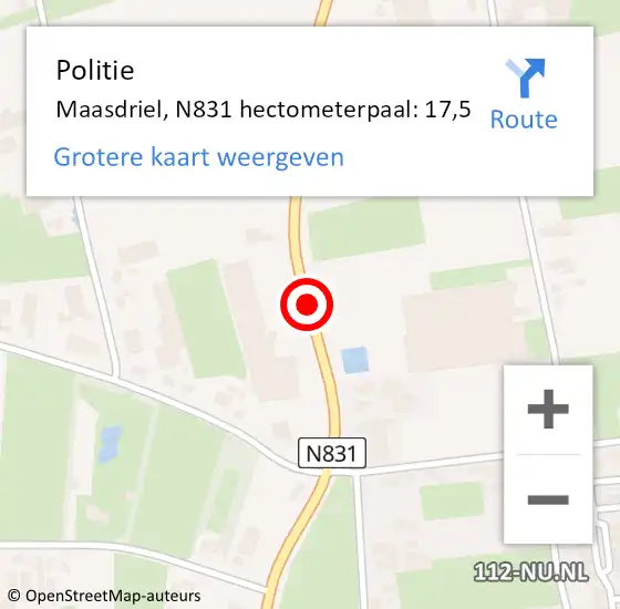 Locatie op kaart van de 112 melding: Politie Maasdriel, N831 hectometerpaal: 17,5 op 10 december 2021 23:24