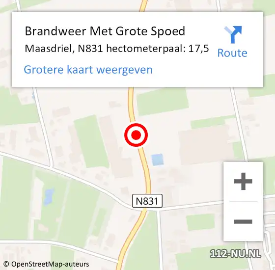 Locatie op kaart van de 112 melding: Brandweer Met Grote Spoed Naar Maasdriel, N831 hectometerpaal: 17,5 op 10 december 2021 23:24