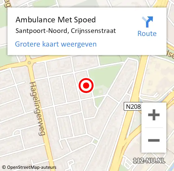 Locatie op kaart van de 112 melding: Ambulance Met Spoed Naar Santpoort-Noord, Crijnssenstraat op 10 december 2021 23:33