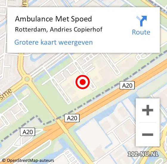 Locatie op kaart van de 112 melding: Ambulance Met Spoed Naar Rotterdam, Andries Copierhof op 10 december 2021 23:40