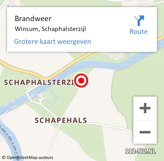 Locatie op kaart van de 112 melding: Brandweer Winsum, Schaphalsterzijl op 10 december 2021 23:51