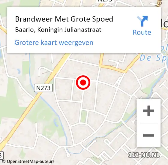 Locatie op kaart van de 112 melding: Brandweer Met Grote Spoed Naar Baarlo, Koningin Julianastraat op 11 december 2021 01:44