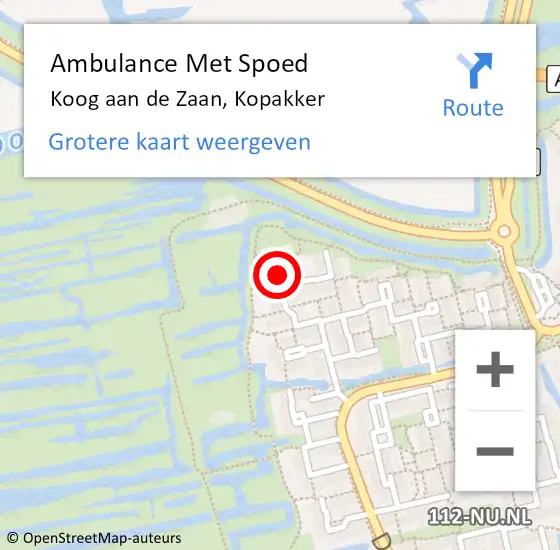 Locatie op kaart van de 112 melding: Ambulance Met Spoed Naar Koog aan de Zaan, Kopakker op 11 december 2021 03:27