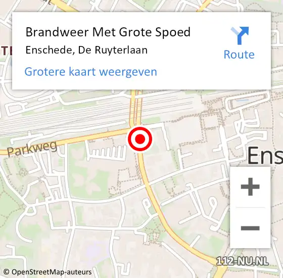 Locatie op kaart van de 112 melding: Brandweer Met Grote Spoed Naar Enschede, De Ruyterlaan op 11 december 2021 03:30