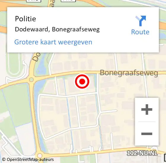Locatie op kaart van de 112 melding: Politie Dodewaard, Bonegraafseweg op 11 december 2021 05:32