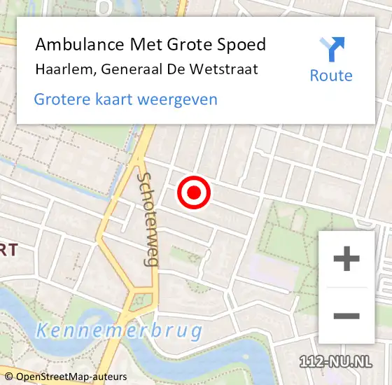 Locatie op kaart van de 112 melding: Ambulance Met Grote Spoed Naar Haarlem, Generaal De Wetstraat op 11 december 2021 05:40