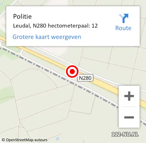 Locatie op kaart van de 112 melding: Politie Leudal, N280 hectometerpaal: 12 op 11 december 2021 05:51
