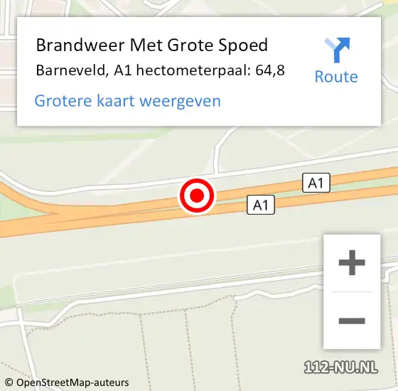 Locatie op kaart van de 112 melding: Brandweer Met Grote Spoed Naar Barneveld, A1 hectometerpaal: 64,8 op 11 december 2021 07:13