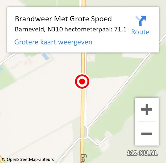 Locatie op kaart van de 112 melding: Brandweer Met Grote Spoed Naar Barneveld, N310 hectometerpaal: 71,1 op 11 december 2021 07:51