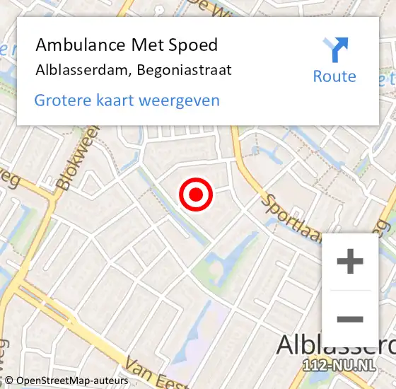 Locatie op kaart van de 112 melding: Ambulance Met Spoed Naar Alblasserdam, Begoniastraat op 11 december 2021 08:36