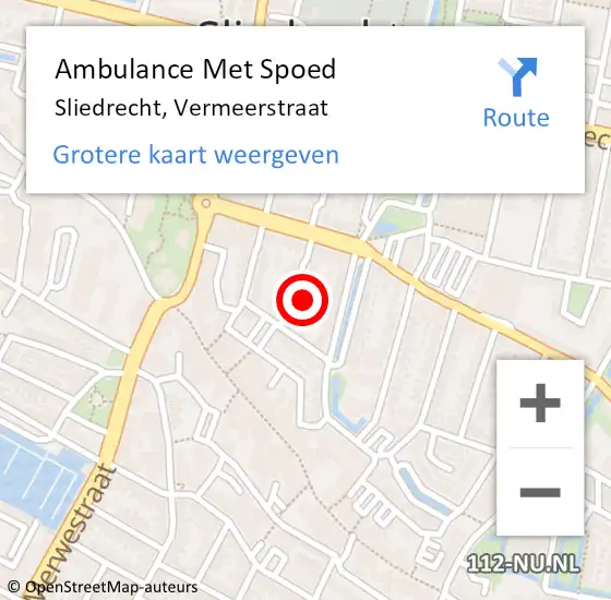 Locatie op kaart van de 112 melding: Ambulance Met Spoed Naar Sliedrecht, Vermeerstraat op 11 december 2021 09:38