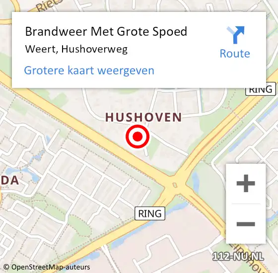 Locatie op kaart van de 112 melding: Brandweer Met Grote Spoed Naar Weert, Hushoverweg op 11 december 2021 10:02