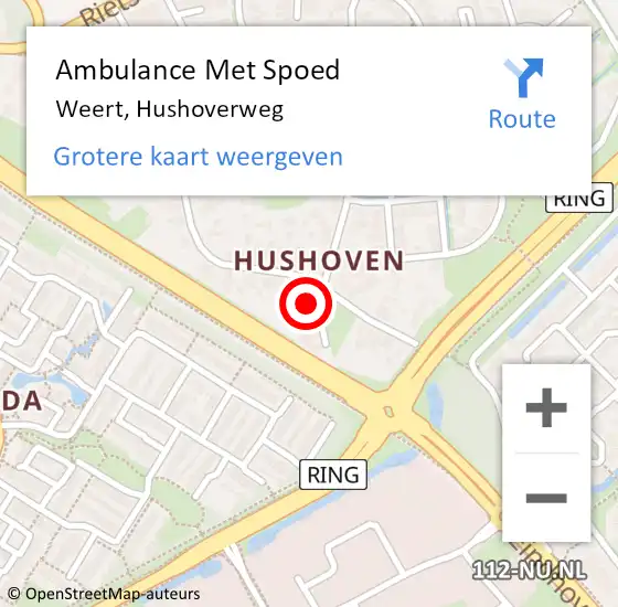 Locatie op kaart van de 112 melding: Ambulance Met Spoed Naar Weert, Hushoverweg op 11 december 2021 10:13