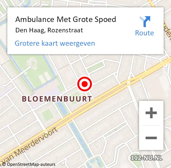 Locatie op kaart van de 112 melding: Ambulance Met Grote Spoed Naar Den Haag, Rozenstraat op 11 december 2021 10:19