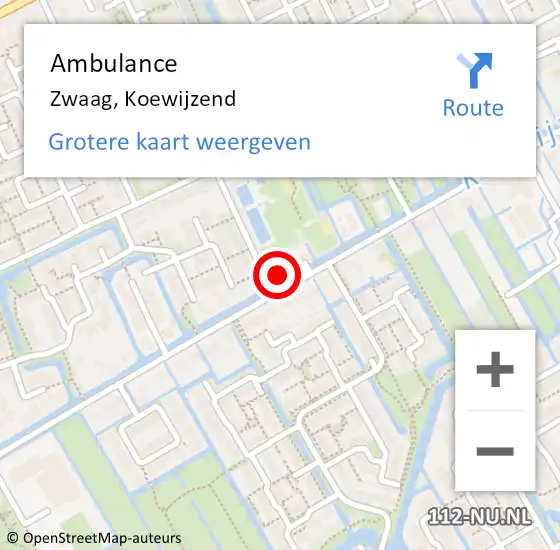 Locatie op kaart van de 112 melding: Ambulance Zwaag, Koewijzend op 11 december 2021 10:27