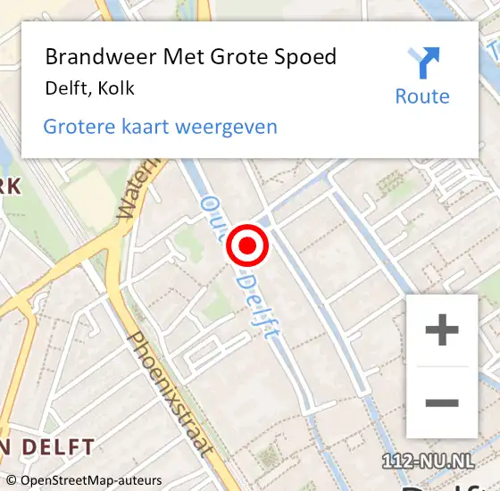 Locatie op kaart van de 112 melding: Brandweer Met Grote Spoed Naar Delft, Kolk op 11 december 2021 10:55