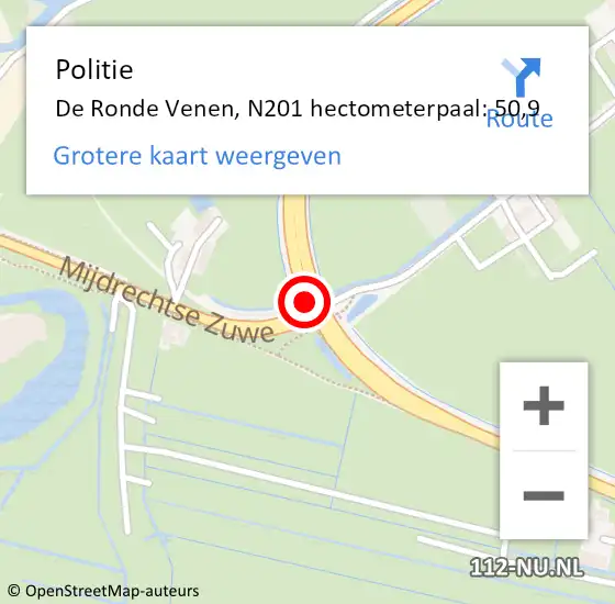 Locatie op kaart van de 112 melding: Politie De Ronde Venen, N201 hectometerpaal: 50,9 op 11 december 2021 11:15