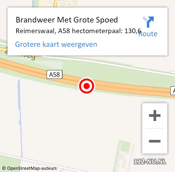 Locatie op kaart van de 112 melding: Brandweer Met Grote Spoed Naar Reimerswaal, A58 hectometerpaal: 130,6 op 11 december 2021 11:33