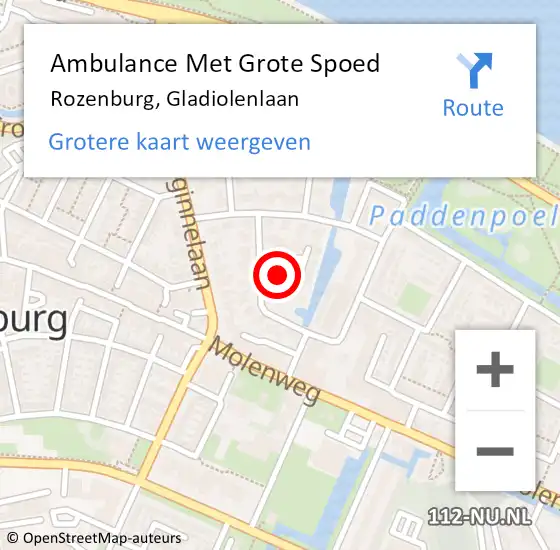 Locatie op kaart van de 112 melding: Ambulance Met Grote Spoed Naar Rozenburg, Gladiolenlaan op 11 december 2021 12:20