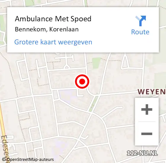 Locatie op kaart van de 112 melding: Ambulance Met Spoed Naar Bennekom, Korenlaan op 11 december 2021 13:08