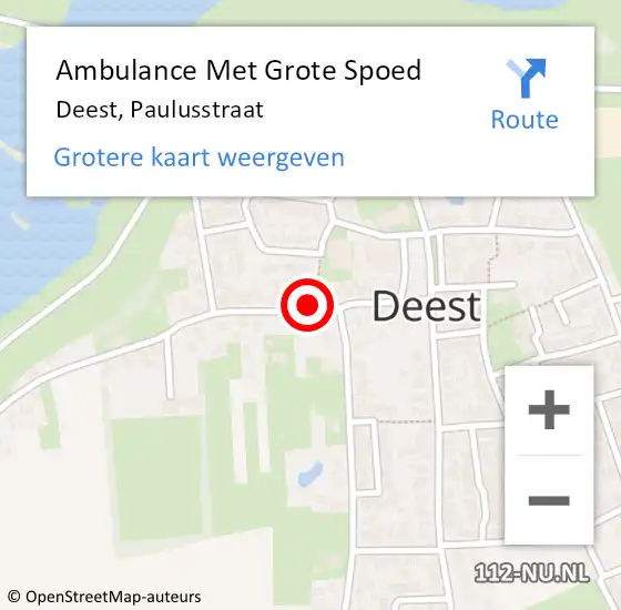 Locatie op kaart van de 112 melding: Ambulance Met Grote Spoed Naar Deest, Paulusstraat op 11 december 2021 13:08