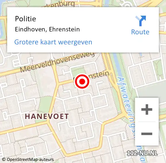 Locatie op kaart van de 112 melding: Politie Eindhoven, Ehrenstein op 11 december 2021 13:32