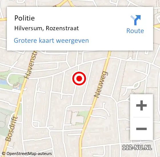 Locatie op kaart van de 112 melding: Politie Hilversum, Rozenstraat op 11 december 2021 13:53