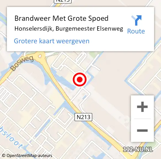 Locatie op kaart van de 112 melding: Brandweer Met Grote Spoed Naar Honselersdijk, Burgemeester Elsenweg op 11 december 2021 14:20