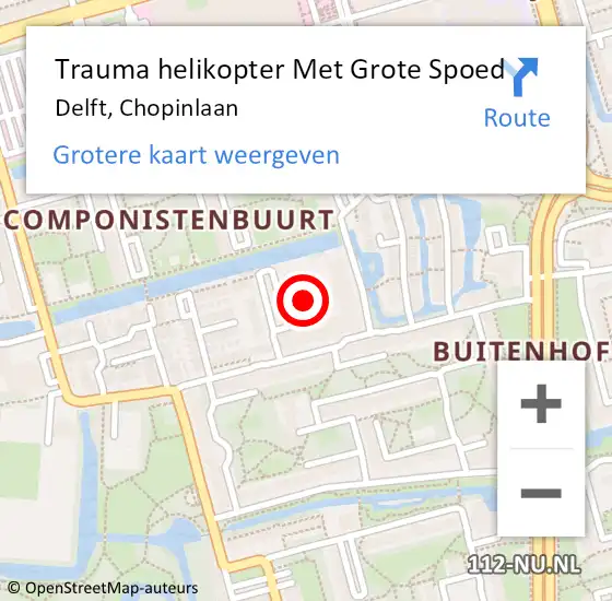 Locatie op kaart van de 112 melding: Trauma helikopter Met Grote Spoed Naar Delft, Chopinlaan op 11 december 2021 15:03