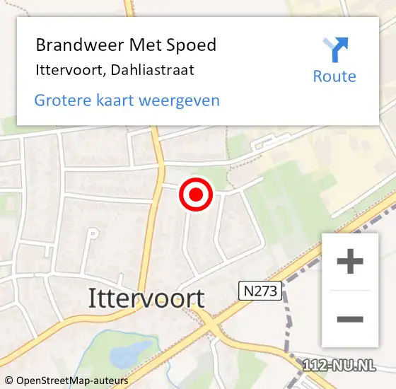 Locatie op kaart van de 112 melding: Brandweer Met Spoed Naar Ittervoort, Dahliastraat op 11 december 2021 15:23