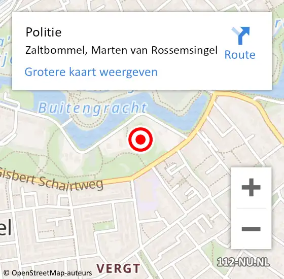 Locatie op kaart van de 112 melding: Politie Zaltbommel, Marten van Rossemsingel op 11 december 2021 16:28