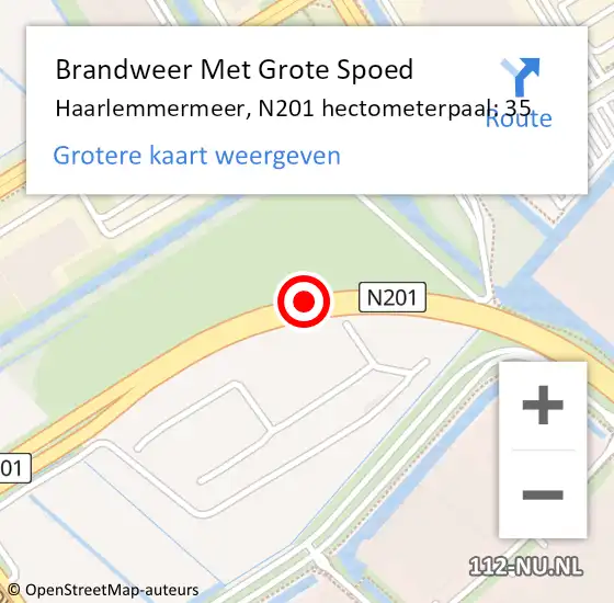 Locatie op kaart van de 112 melding: Brandweer Met Grote Spoed Naar Haarlemmermeer, N201 hectometerpaal: 35 op 11 december 2021 16:28
