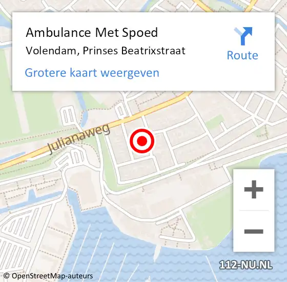 Locatie op kaart van de 112 melding: Ambulance Met Spoed Naar Volendam, Prinses Beatrixstraat op 11 december 2021 16:35