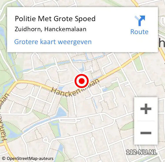 Locatie op kaart van de 112 melding: Politie Met Grote Spoed Naar Zuidhorn, Hanckemalaan op 11 december 2021 17:05