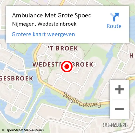 Locatie op kaart van de 112 melding: Ambulance Met Grote Spoed Naar Nijmegen, Wedesteinbroek op 11 december 2021 17:35