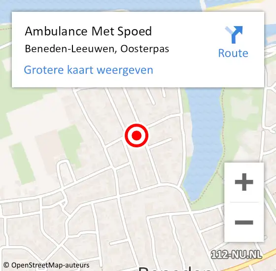 Locatie op kaart van de 112 melding: Ambulance Met Spoed Naar Beneden-Leeuwen, Oosterpas op 11 december 2021 19:23