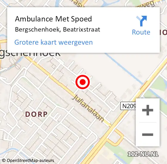 Locatie op kaart van de 112 melding: Ambulance Met Spoed Naar Bergschenhoek, Beatrixstraat op 11 december 2021 20:05