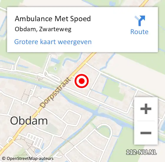 Locatie op kaart van de 112 melding: Ambulance Met Spoed Naar Obdam, Zwarteweg op 11 december 2021 20:27