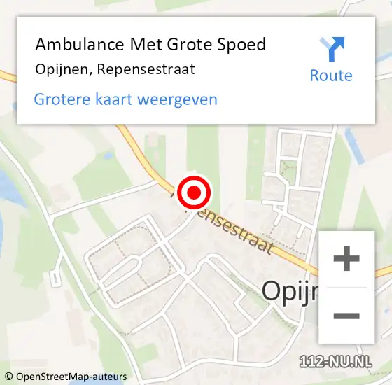 Locatie op kaart van de 112 melding: Ambulance Met Grote Spoed Naar Opijnen, Repensestraat op 11 december 2021 21:18