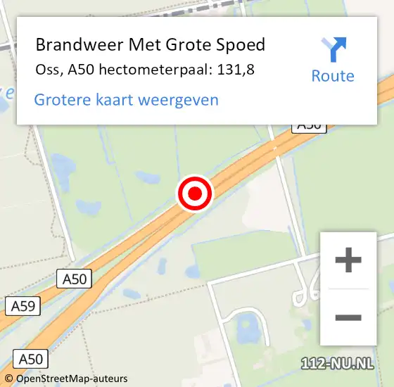 Locatie op kaart van de 112 melding: Brandweer Met Grote Spoed Naar Oss, A50 hectometerpaal: 131,8 op 11 december 2021 21:28