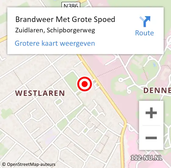 Locatie op kaart van de 112 melding: Brandweer Met Grote Spoed Naar Zuidlaren, Schipborgerweg op 11 december 2021 22:33